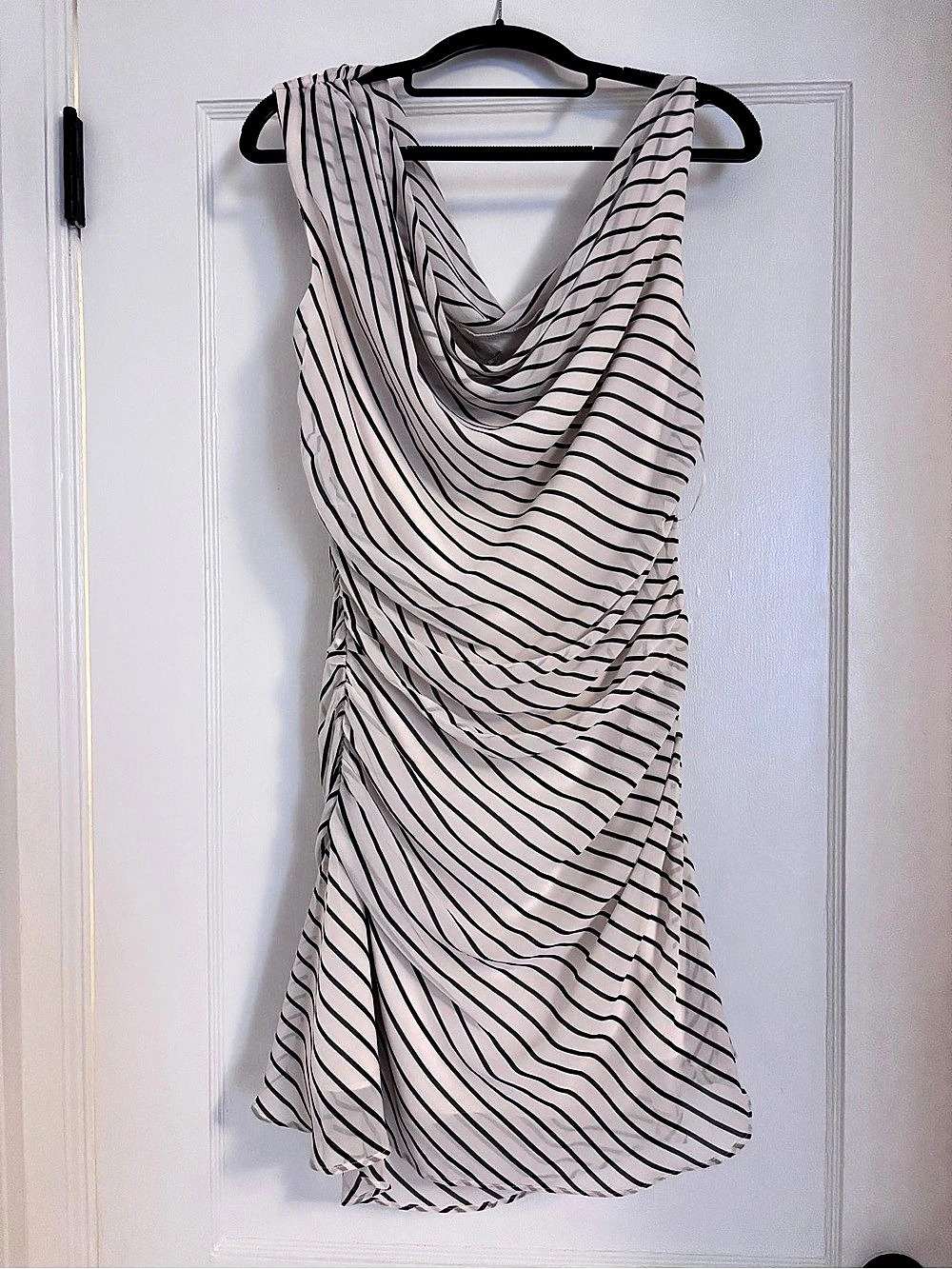 Abercrombie & Fitch One Shoulder Draped Mini Dress, striped, L
